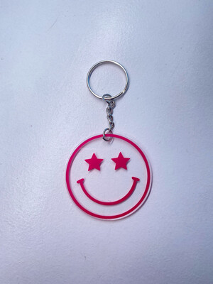Pink Smiley Acrylic Keychain