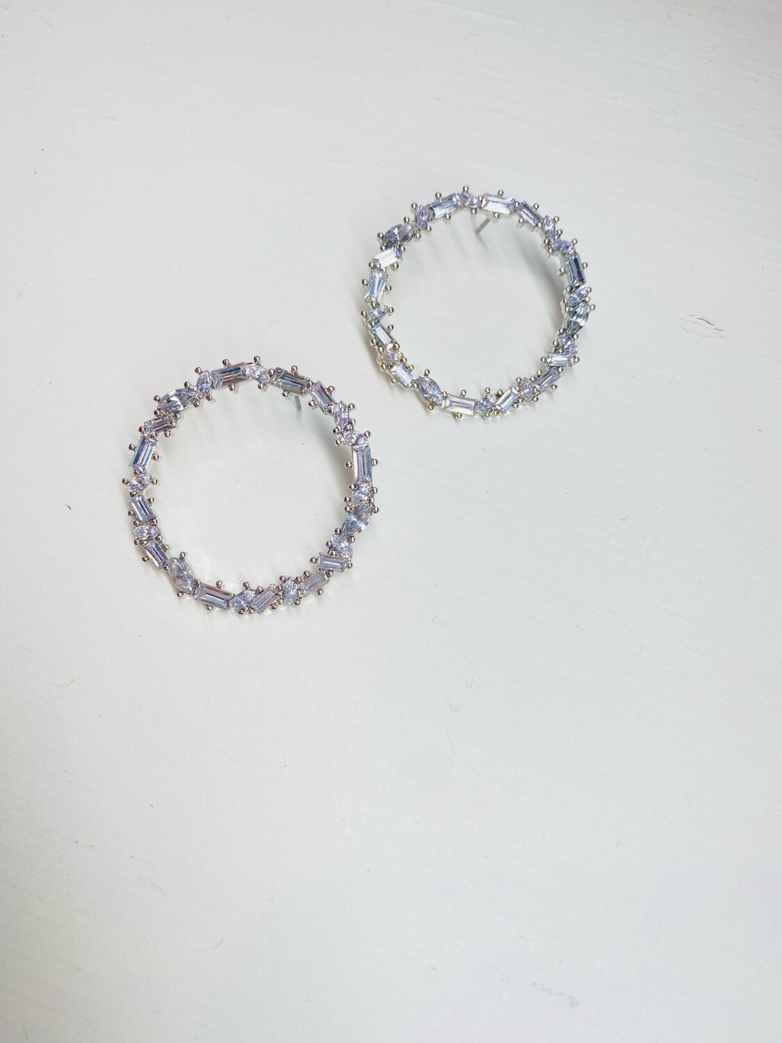 Silver Rhinestone Open Circle Stud Earrings