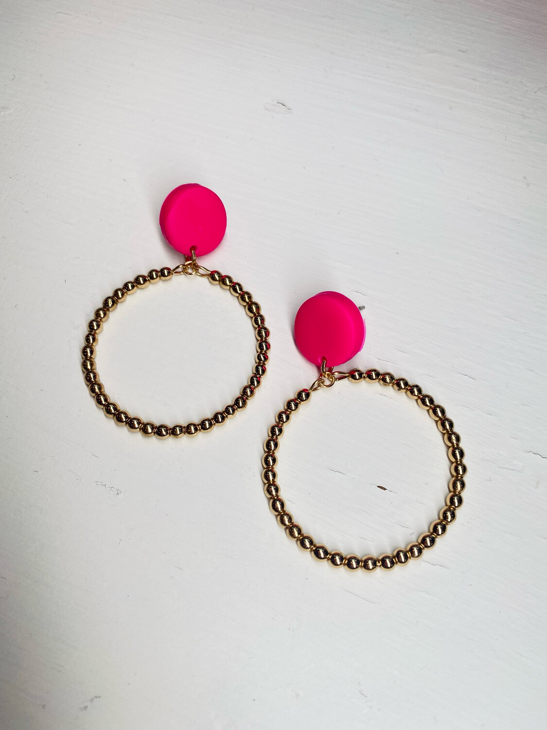 Gold Beaded Pink Post Earrings