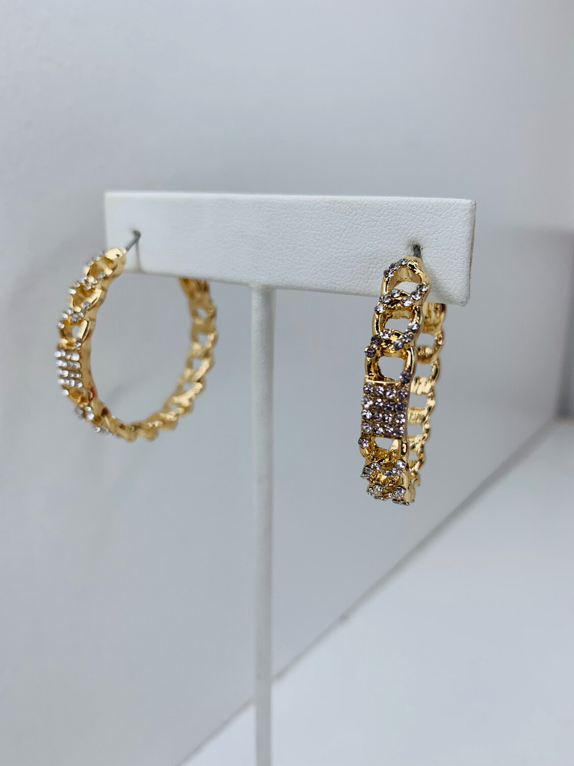 Gold Jeweled Chain Link Hoops