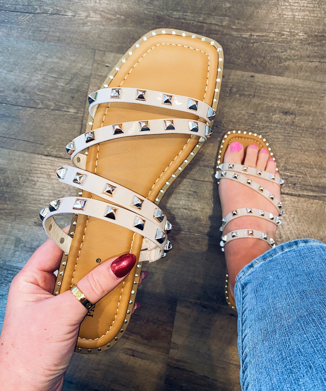 Nude Strappy Studded Sandals