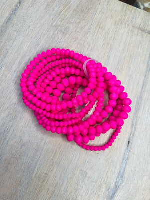 Neon Pink Beaded Set of 9 Bracelets 