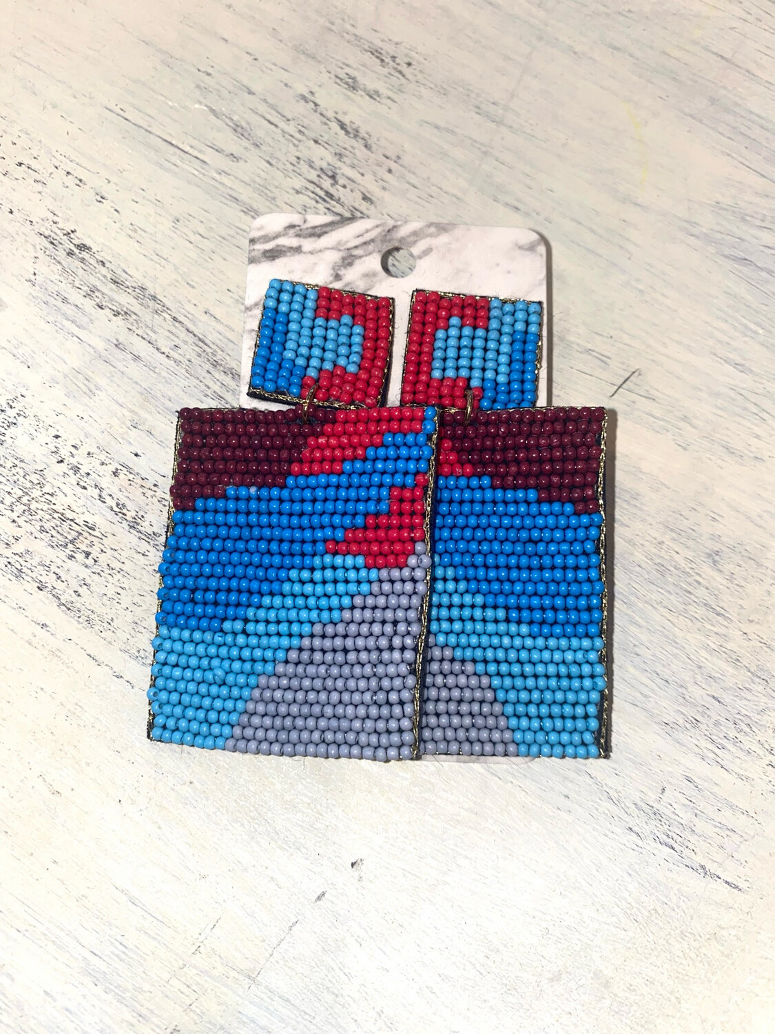 Blue & Red Mix Rectangle Earrings
