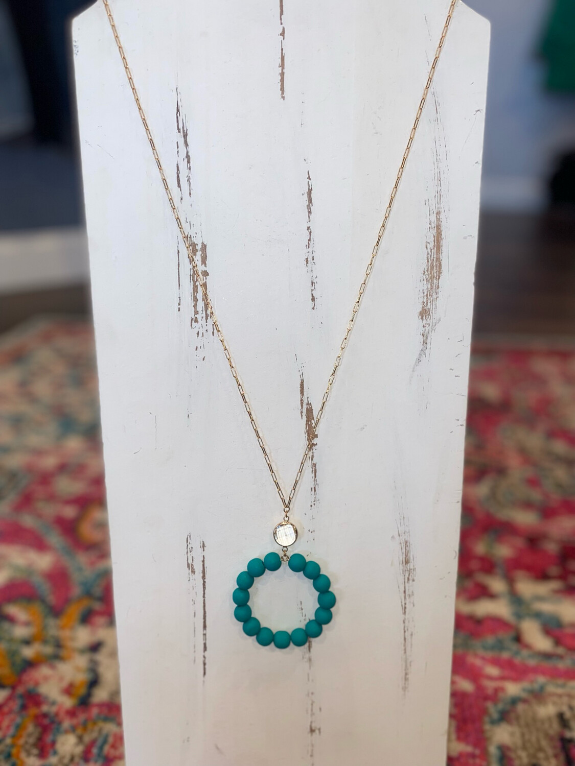 Teal Clay Beaded Hoop Necklace