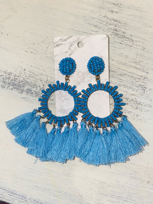Light Blue Beaded & Tassel Earrings