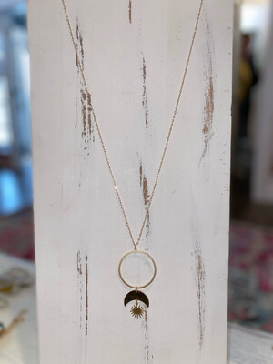 Moon & Starburst Long Gold Necklace