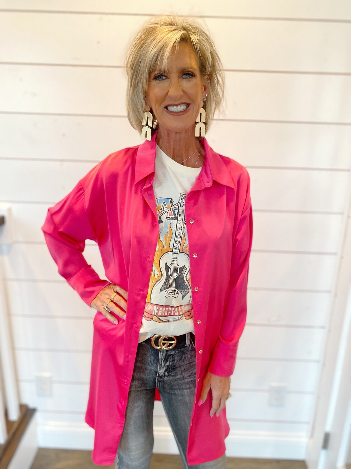 Hot Pink Button Up Dress/Duster