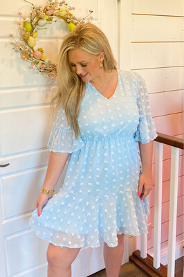 Powder Blue Swiss Dot Babydoll Dress
