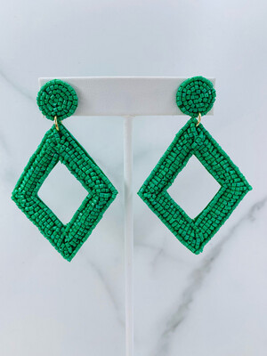 Green Beaded Diamond Earrings