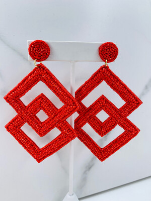Red Beaded Double Diamond Earrings 