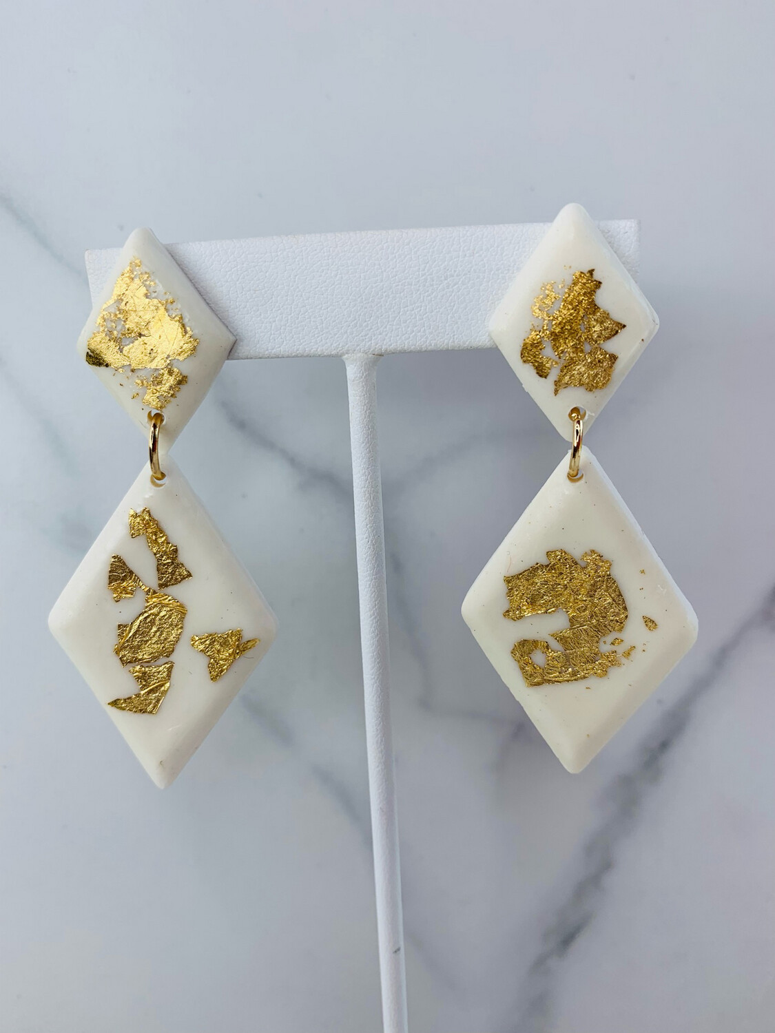 White & Gold Fleck Clay Earrings