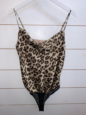 Cheetah Silky Cowl Neck Bodysuit