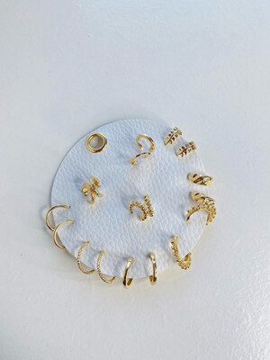 Gold Set of 9 Detailed Hoops