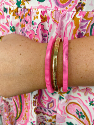 Pink & Gold Slinky Set of 3 Stretch Bracelets 