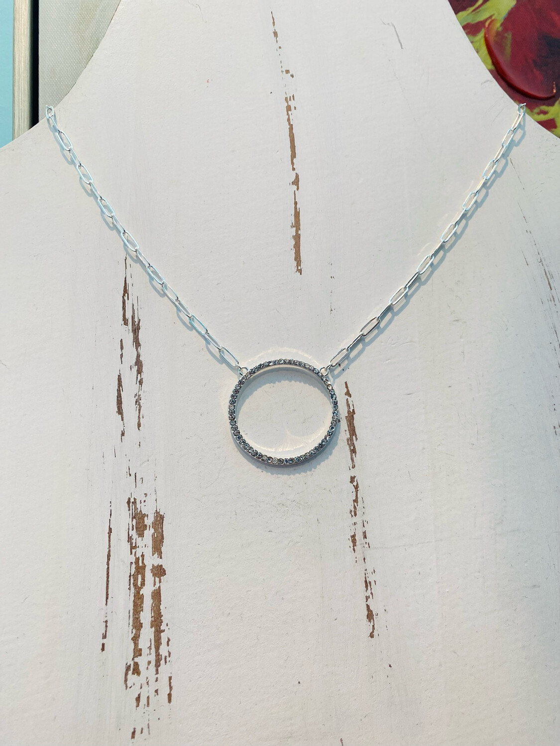 Silver Rhinestone Open Circle Necklace 