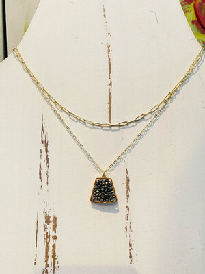 Grey  Beaded Layered Gold Necklace 