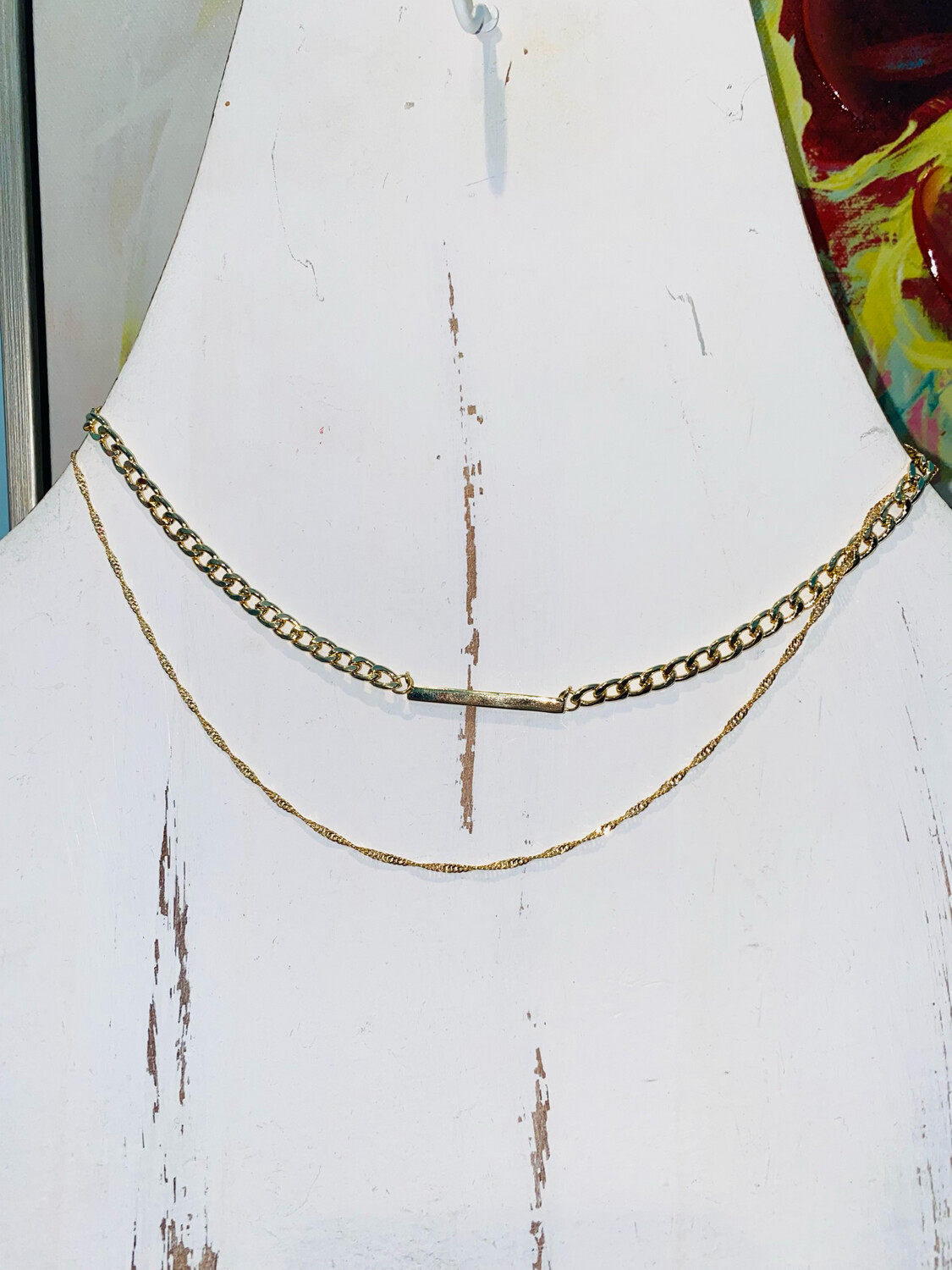 Gold Chain & Bar Layered Necklace 