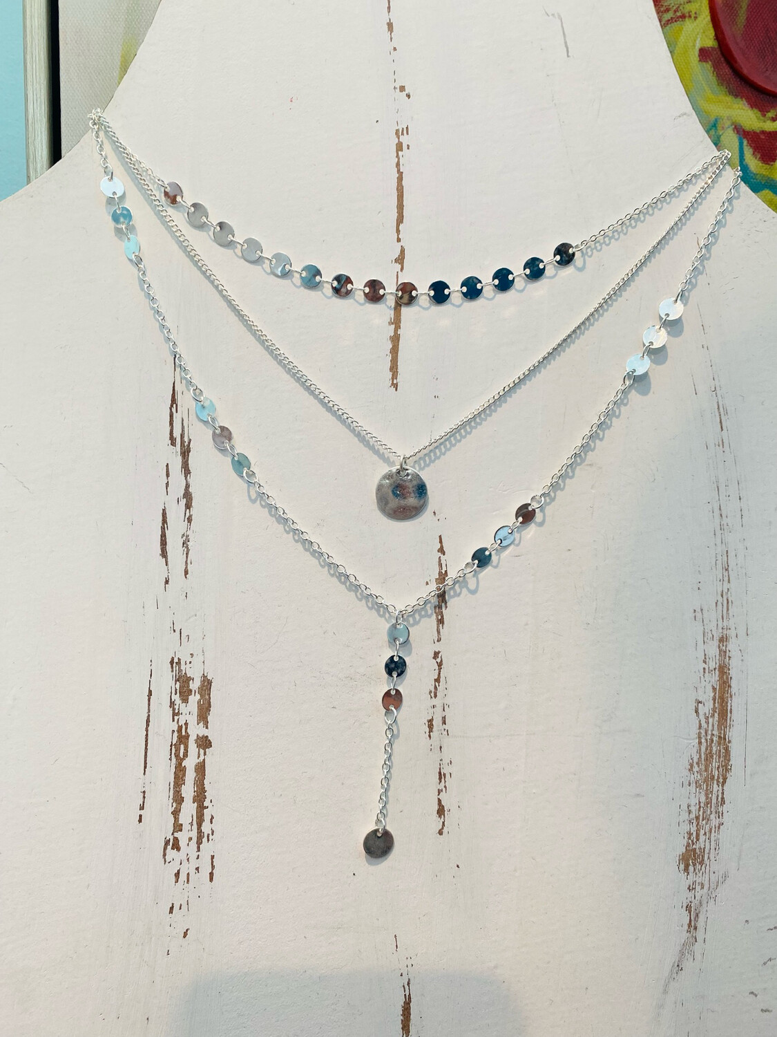 Silver 3 Layered Disc Necklace 