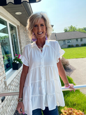 Off White Button Down Ruffled Blouse
