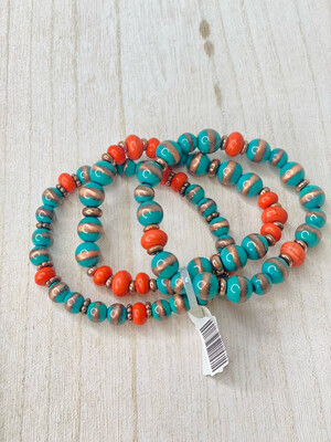 Turquoise & Orange Set of 3 Bracelet Set