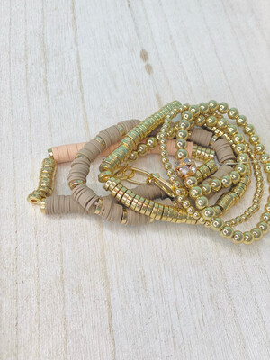 Sand & Gold Beaded Bracelet Set