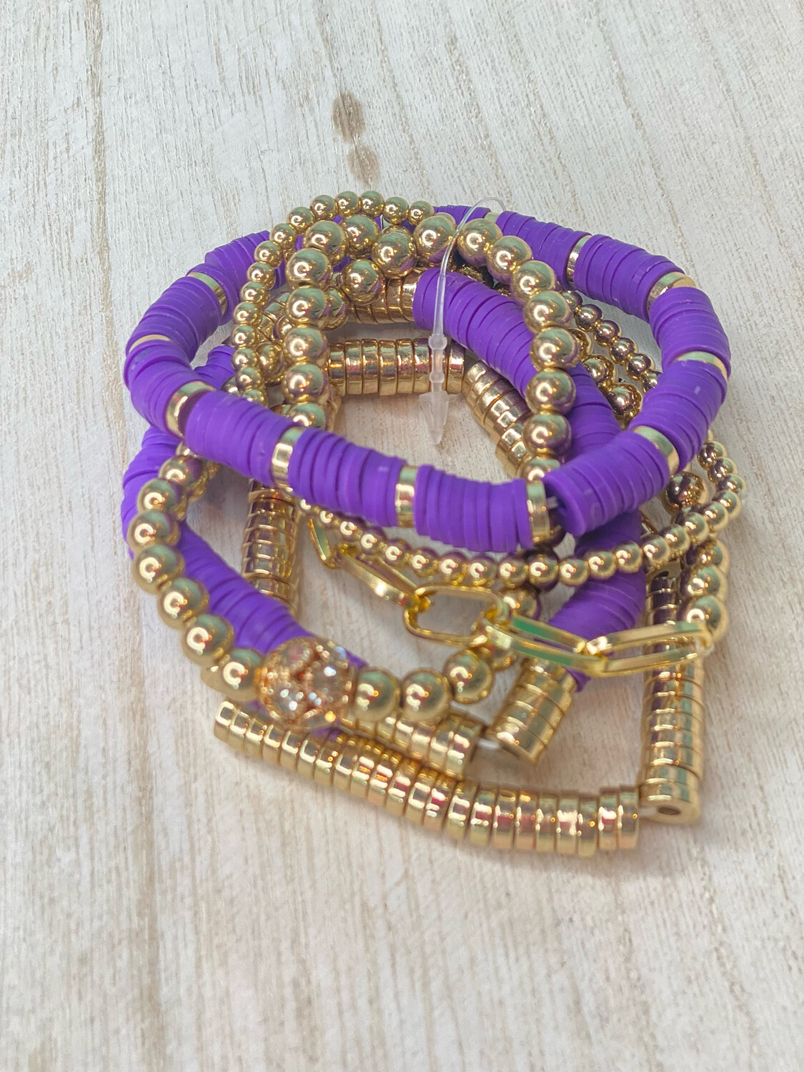 Purple & Gold Beaded Bracelet Set