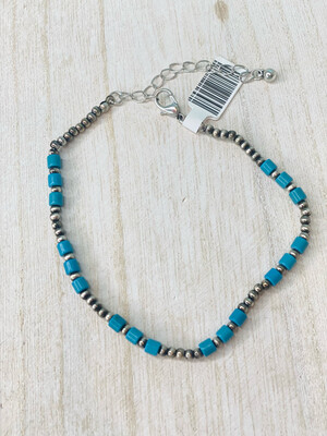 Chunky Turquoise & Navajo Peal Beaded Adjustable Anklet
