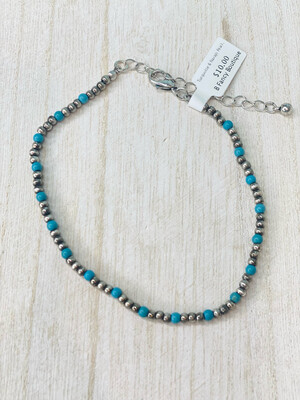 Turquoise & Navajo Pearl Beaded Adjustable Anklet