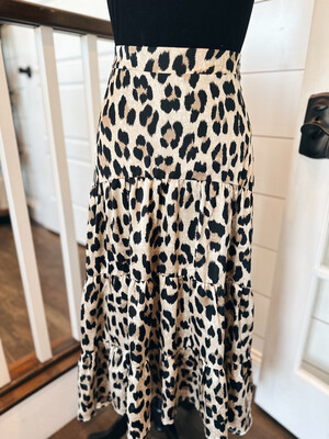 Leopard Elastic Back High Low Skirt