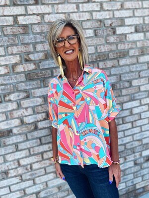 Bright Abstract Print Flowy Blouse