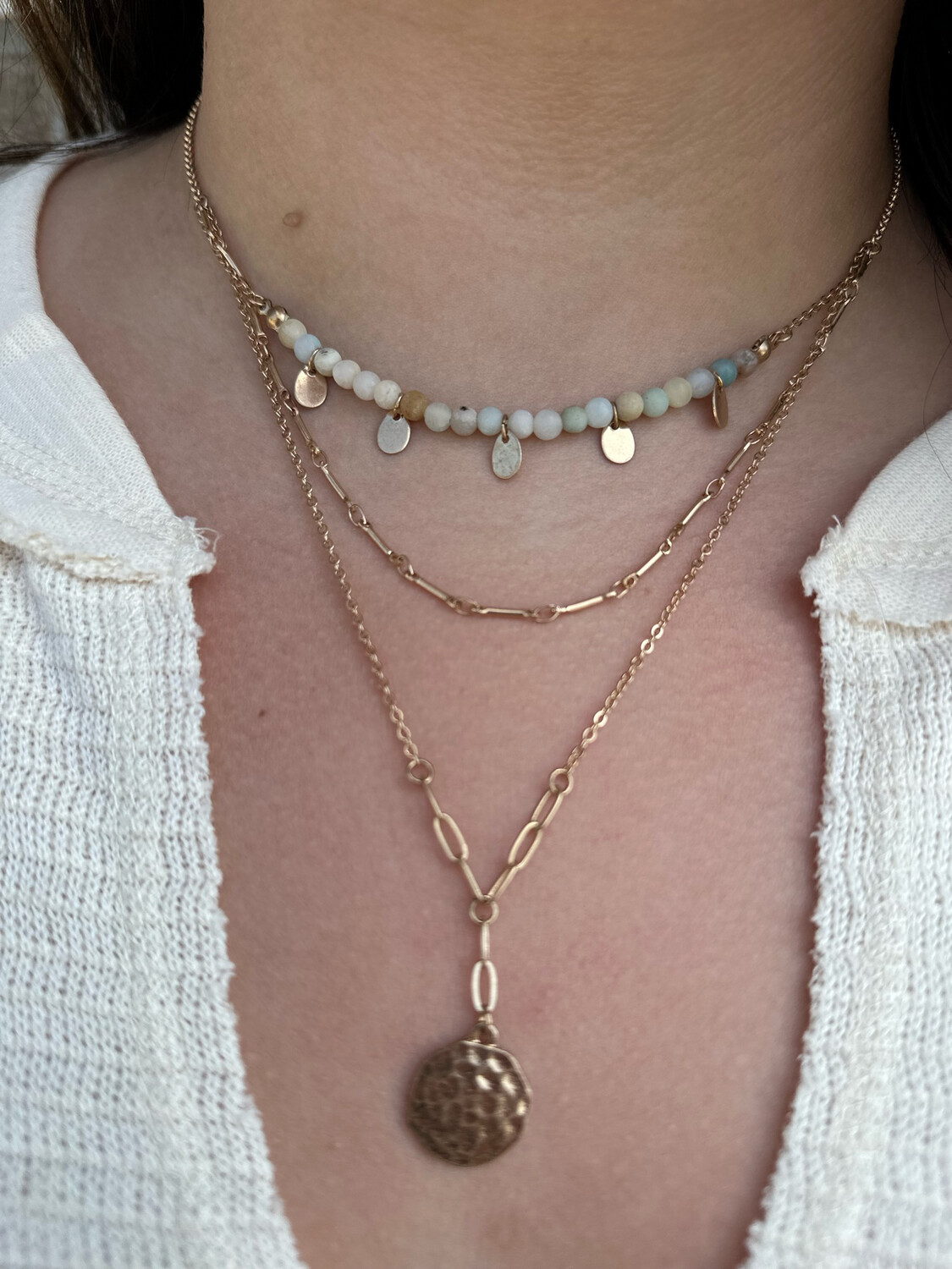 Gold & Mint Stone Beaded Necklace