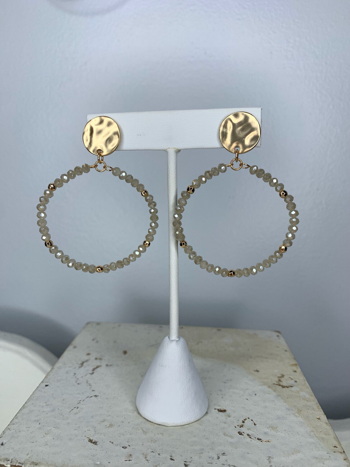 Cream Beaded Circle Earrings