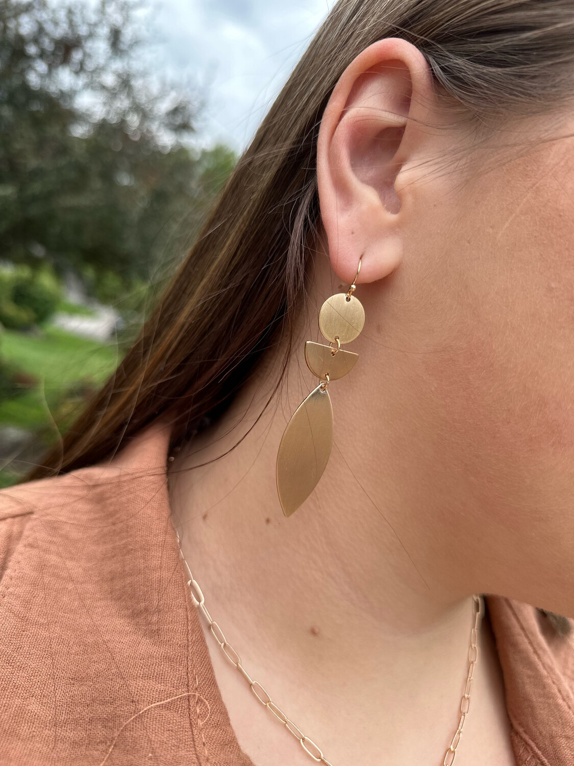 Gold Shapes Tiered Earrings 