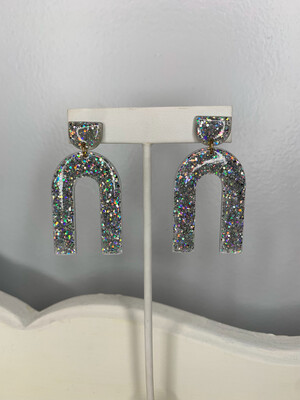 Silver Iridescent Glitter Arch Earrings