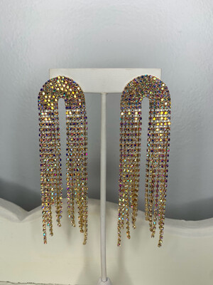 Gold Iridescent Arch Rhinestone Earrings