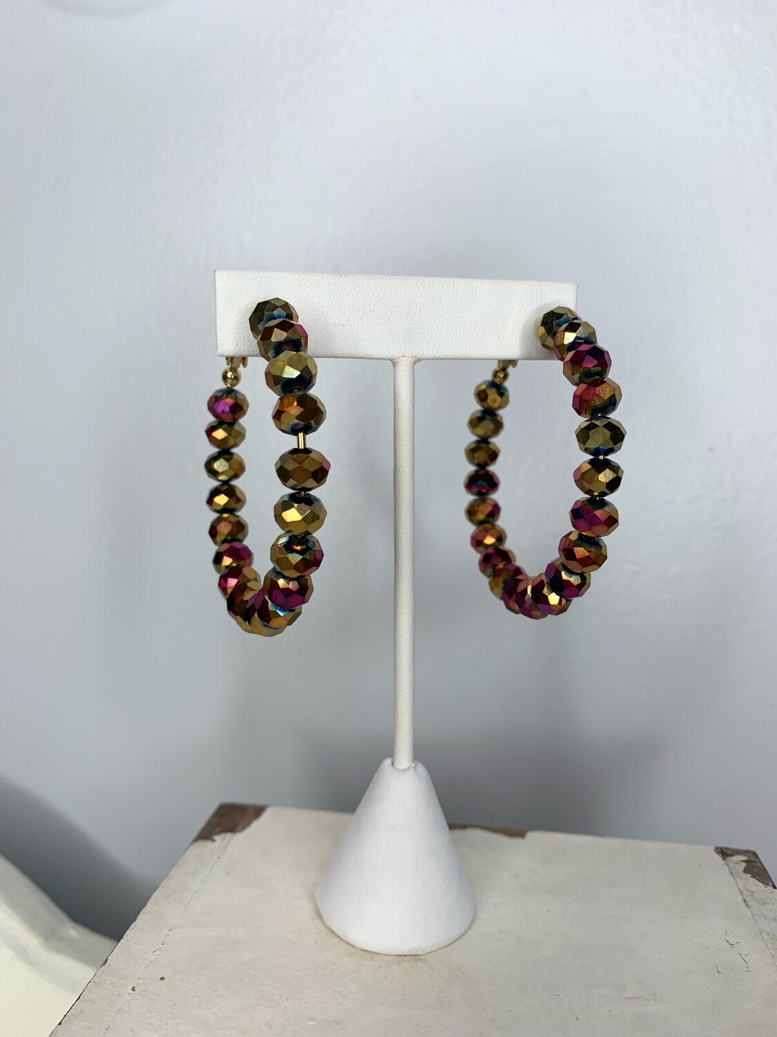 Dark Iridescent Sparkle Beaded Hoops