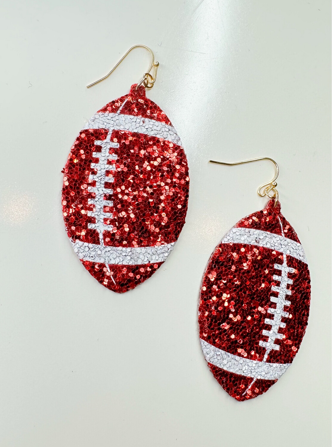 Red Glitter Football Earrings