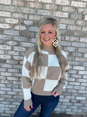 Ivory & Tan Checkered Sweater