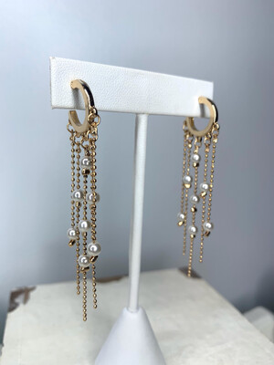 Gold Huggie Hoop with Chains & Pearls