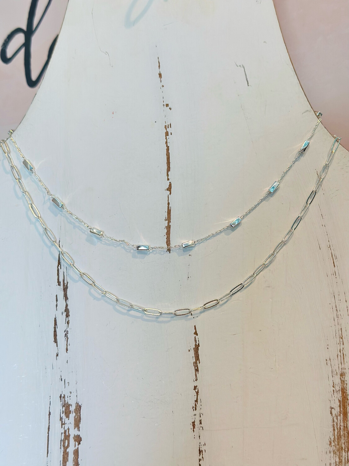 Silver 2 Layer Detailed Necklace 