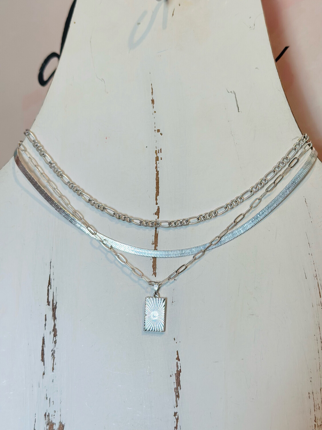 Silver 3 Layer Charm Necklace
