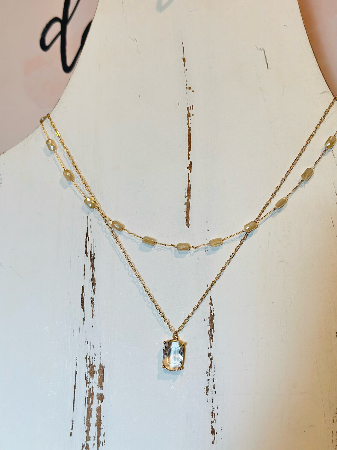 Natural & Gold Stone Necklace