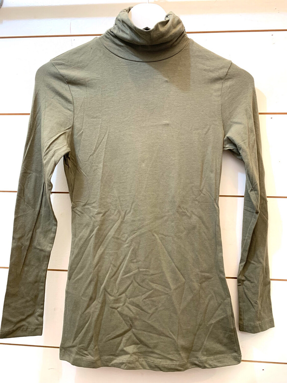 Army Green Long Sleeve Mock Neck Top