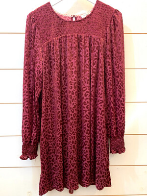 Wine Velvet Leopard Print Dress