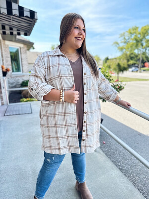 Ivory Plaid Button Up Shacket
