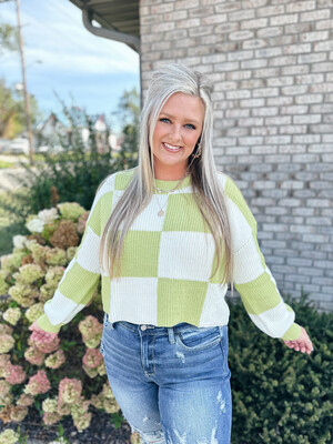 Lime Checkered Cropped Sweater