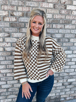Brown & Cream Checkered Stripe Sweater