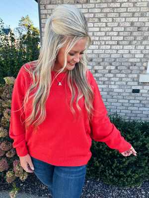 Red Oversized Round Neck Sweater