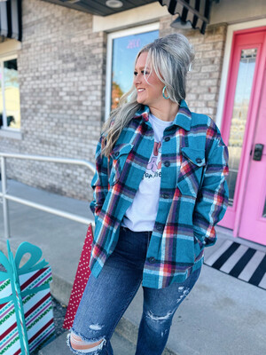 Teal Mix Flannel Shacket