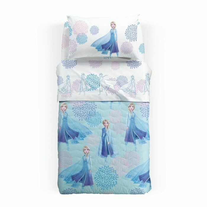 Completo Lenzuolo Disney Frozen Elsa Blu - Caleffi, Misura: Singolo 160x280cm sotto 90x200cm